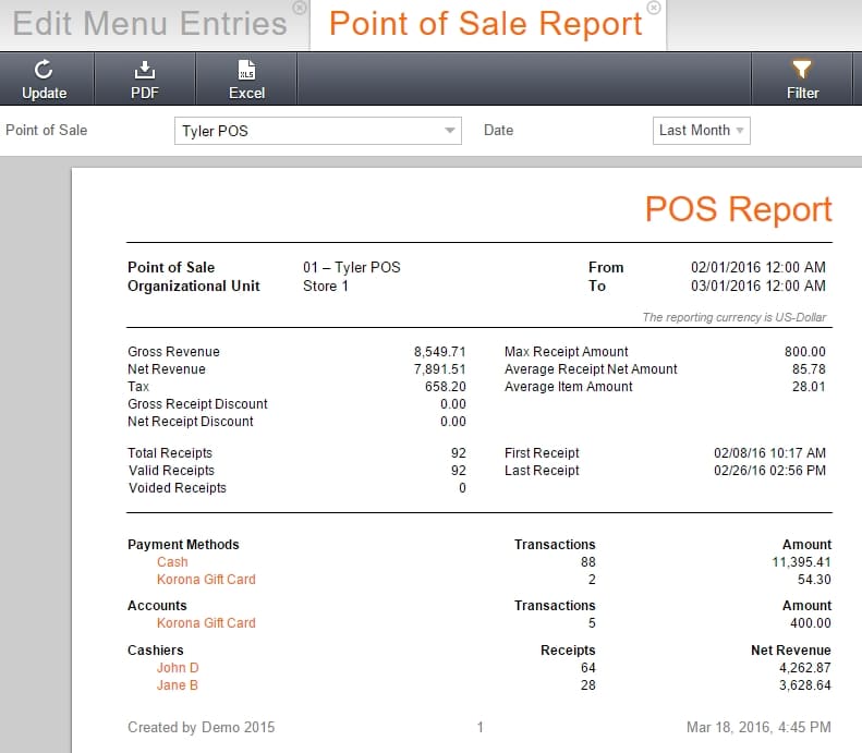 Point of Sale Report » KORONA.pos Manual