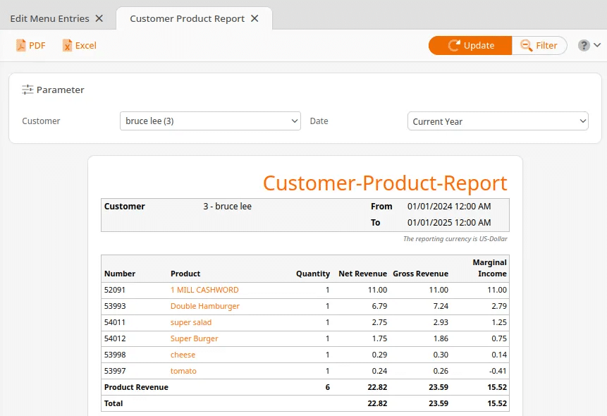 Customer Product Report