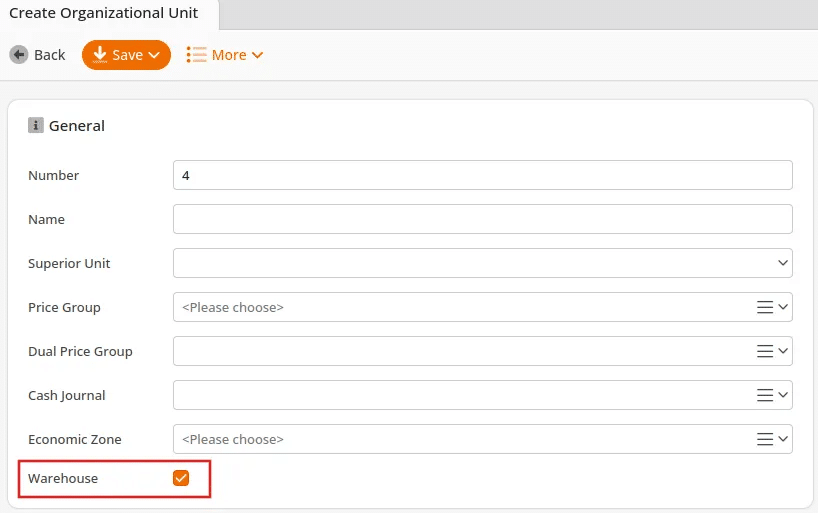 create organizational unit tab example