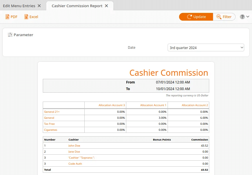 cashier commission report