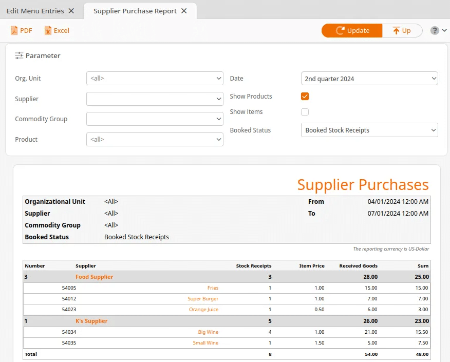 Supplier Purchases Report