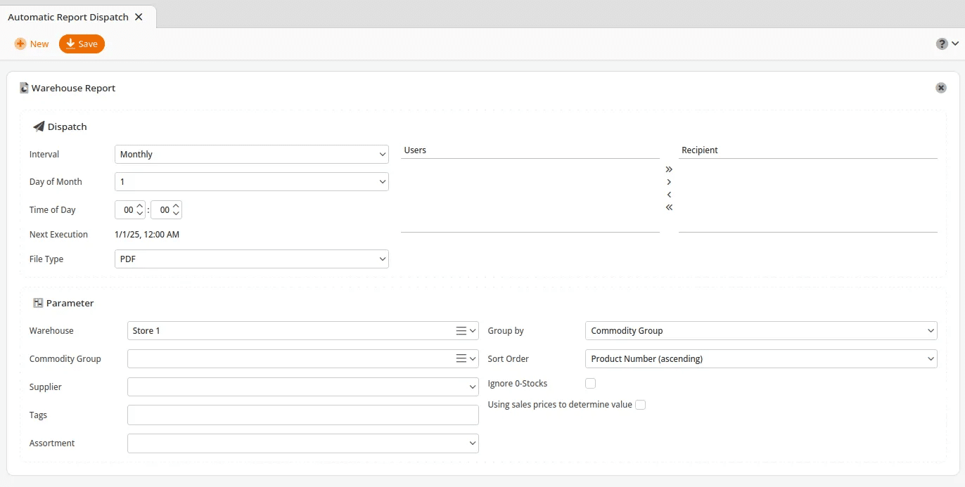 automatic report dispatch example